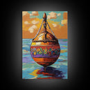 Buoy Sea, Sunset, Nautical Ocean Wall Art, Beach House Decor, Coastal Colorful Accent, Tropical Framed Canvas Print