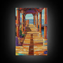 Dock Ocean, Pier, Sunset, Framed Canvas Print, Nautical Coastal Wall Art, Beach House Entryway Decor, Rustic Seaside Living Room