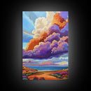 Majestic Cloudscape Art, Sunset Beach Painting, Bold Sky Print, Dreamy Nature Decor, Framed Canvas Print, Living Room Wall Art, surreal art