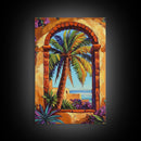 Palm Tree, Tropical Window, Coastal Home, Framed Canvas Print, beach wall art, boho art, Mediterranean decor, Kitchen Wall Art