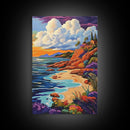 Sunset Beach, Colorful Coastline, Ocean Landscape, Canvas Print, Fall Home Decor, Living Room Wall Art, Dreamy Seaside Painting