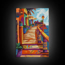 Coastal Colorful Pathway Painting, Framed Canvas Print, Boho coastal wall art, beach town painting, hallway decor, summer vibe