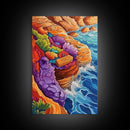 Ocean Cliffs, Colorful Reef, Coastal Abstract, Vibrant Seaside Art, Bathroom Wall Art, Nautical Decor, Canvas Print, Bold Nature Painting