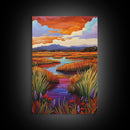 Autumn Wetlands, Sunset Marsh, Nature Escape, Rustic Color Landscape, Farmhouse Style, Fall Decor, Canvas Print, Entryway Wall Art