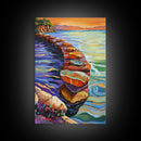 Sunset Rock Path, Ocean Wall Art, Serene Coastal Scene, Framed Canvas Print, Bohemian Living Room Decor, Water Landscape Painting