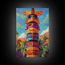 Totem Pole Painting, Tribal Inspired Decor, Canvas Print, Vibrant Wall Art, Boho Art Style, Entryway Statement Art, Unique Cultural Art