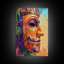 Tribal Mask Side, Exotic Face Wall Decor, Canvas Print, Cultural Art Style, Office Accent Art, Tiki Mask Inspired Home Wall Art