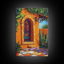 Spanish Doorway Scene, Rustic Home Art, Desert Vibes, Warm Entryway Decor, Framed Canvas Print, Southwestern Kitchen Wall Art