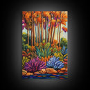 Autumn Forest, Leaves Colorful, Framed Canvas Print bright fall foliage nature painting, botanical boho forest scene, Kitchen Wall Art