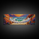 Ocean Wave, Rocky Coast, Vibrant Sunset, Nature Seascape, Framed Canvas Print, Coastal Wall Art, Beach Bathroom Decor, Colorful Seascape Art