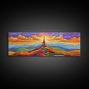 Colorful Mountain Sunrise, Bold Landscape Painting, Southwest Decor, Living Room Wall Art, Modern Boho Style Framed Canvas Print, Bedroom art