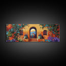 Spanish Courtyard Art, Terracotta Walls, Framed Canvas Print, Vibrant Southwest Decor, Patio Wall Art, Mediterranean Boho Style
