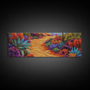 Desert Pathway, Wildflower Trail, Vibrant Colors, Boho Landscape, Framed Canvas Print, Entryway Wall Art, Boho Living Room