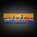 Ducks On Waves, Colorful Animal Art, Whimsical Sunset, Floral Ocean Scene, Canvas Print, Fun Kitchen Art, Kids Room Wall Art