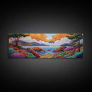 Vibrant Coastal View, Ocean Sunset Landscape, Floral Beach Scene, Framed Canvas Print, Colorful Wall Art, Tropical Living Room