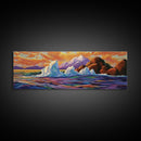 Iceberg Ocean Scene, Arctic Sunset Painting, Majestic Ice Waterscape, Framed Canvas Print, Coastal Wall Art, Winter Home Decor