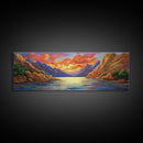 Sunset Lake, Mountain Reflection, Nature Glow, Framed Canvas Print, Scenic Wall Art, Autumn Decor, Cabin Artwork, Rustic Landscape Art