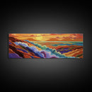 Rainbow Waves, Abstract Seascape, Sunset Magic, Bold Ocean Energy, Framed Canvas Print, Modern Wall Art, Artistic Living Room Decor