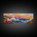 Coastal Surf, Sunset Clouds, Tropical Vibes, Ocean Wave Art, Framed Canvas Print, Beach House Decor, Seaside Living Room Art
