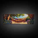 Hammock Retreat View, Relaxing Outdoor Space, Nature Art, Framed Canvas Print, summer art, patio decor, boho style, bedroom wall
