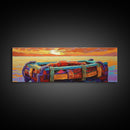 Sunset Raft, Ocean Stillness, Island Mood, Coastal Glow, Canvas Print, bathroom wall art, tropical nautical art, warm beach colors