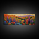 Wildflower Valley View, Bright Floral Mountain Art, Nature Inspired Painting, Framed Canvas Print, Kitchen or Bedroom Wall Decor