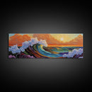 Sunset Ocean Wave, Colorful Seascape, Coastal Wall Decor, Living Room Art, Vibrant Beach Scene, Framed Canvas Print, Bold Brush Strokes