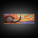 Longhorn Skull, Sunset Sky, Boho Western, Tribal Texture, Framed Canvas Print, Desert Wall Art, Living Room Decor, Southwestern Vibe