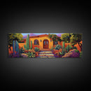 Southwest Garden Entrance, Cactus Desert Home, Rustic Charm, Framed Canvas Print, Living Room Wall Art, Vibrant Adobe Artwork