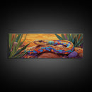 Sunset Snake Painting, Colorful Desert Creature, Serpent Among Rocks, Framed Canvas Print, Boho Wall Art, Eclectic Decor Piece