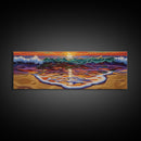 Ocean Sunset Glow, Colorful Wave Reflection, Coastal Abstract, Framed Canvas Print, Beach House Wall Art, Modern Seascape Painting