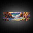 Rocky Shore Break, Ocean Cliff Scene, Seaside Escape, Framed Canvas Print, Coastal Bathroom Wall Art, Nautical Beach Decor