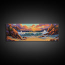 Sunset Beach Waves, Dramatic Ocean, Bold Skies, Framed Canvas Print, Entryway Wall Art, Nature Escape, Colorful Beach Scene