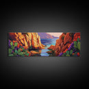 Cactus Cove View, Mountain Sunset, Desert Oasis, Framed Canvas Print, Boho Living Room Wall Art, Nature Inspired Art, Colorful Decor