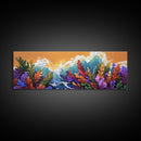 Ocean Blooms, Sunset Waves, Colorful Florals, Seaside Garden, Framed Canvas Print tropical living room wall art, coastal print