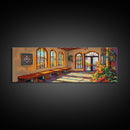 Sunlit Adobe Room, Southwest Architecture Art, Spanish Villa Scene, Rustic Warm Tones, Framed Canvas Print, Hallway Hacienda Decor