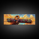 Folk Carved Beam, Southwest Wood Detail, Rustic Architecture Art, Colorful Entryway Style, Framed Canvas Print, Warm Wall Decor