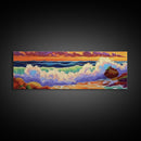 Ocean Waves, Splashing Surf, Bold Colors, Framed Canvas Print, Vibrant Coastal Wall Art, Bathroom Beach Decor, Tropical Ocean Vibes