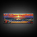 Sunset Shoreline Glow, Coastal Floral Painting, Serene Nature Art, Canvas Print, Boho Beach Decor, Living Room or Bedroom Wall Art