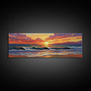 Crashing Sunset Waves, Ocean Horizon Art, Coastal Abstract Painting, Framed Canvas Print, Colorful Living Room Wall Art, Beach Vibes