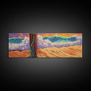Painted Post, Colorful Shore, Ocean Wave, Surf Vibes, Framed Canvas Print, Beach Bedroom Wall Art, Tropical Seaside Expressionism