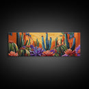 Desert Garden Magic, Colorful Cactus Landscape, Urban Nature Art, Framed Canvas Print, Living Room Southwest Decor, Boho Sunset Wall Art