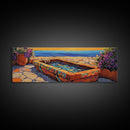 Sunset Garden View, Mediterranean Patio, Vibrant Colors, Coastal Escape, Framed Canvas Print, Bathroom Wall Art, Colorful Outdoor Art