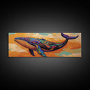 Colorful Whale Art, Ocean Animal, Abstract Sea Life, Nautical Decor, Canvas Print, Coastal Nursery Wall Art, Boho Sea Creature