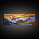 Crashing Waves, Vibrant Seascape, Ocean Energy, Coastal Sunset, Framed Canvas Print, Beach House Decor, Modern Nautical Art