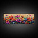 Vibrant Floral Burst, Sunset Garden, Colorful Flowers, Bold Leaves, Canvas Print, Living Room Wall Art, Boho Botanical Style