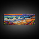 Crashing Waves, Sunset Sea, Bold Ocean Art, Framed Canvas Print, Vibrant Beach Wall Decor, Bathroom Nautical Theme, Color Splash Style