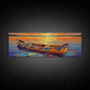 Sunset Lake Canoe, Peaceful Evening Art, Autumn Water Scene, Canvas Print, Rustic Cabin Wall Art, Colorful Lakehouse Decor