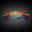 Sunset Infinity Pool, Tropical Water Reflection, Vibrant Resort View, Canvas Print, Bathroom Wall Art, Dreamy Landscape, Modern Art