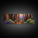 Redwood Forest, Sunset Path, Nature Trail, Peaceful Escape, Framed Canvas Print, Nature Wall Art, Bedroom Decor, Rustic Cabin Art